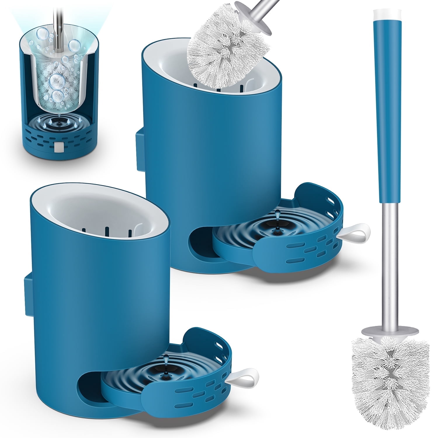 Mallard Duck Toilet Brush Holder Set - Ceramic Novelty Duck With White Plastic Brush