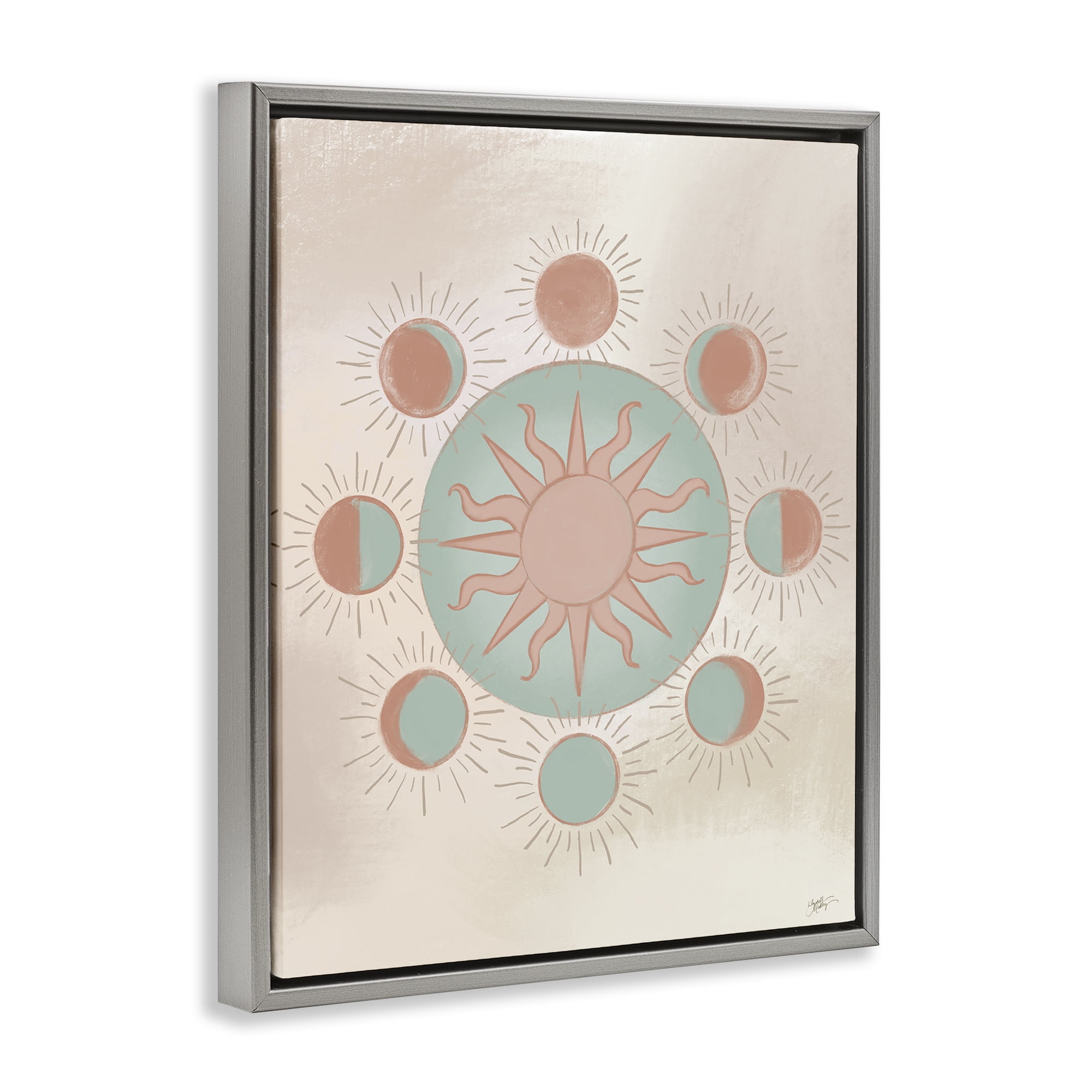Stupell Industries Balanced Lunar Moon Phases Astrology & Stars Painting Gray Floater Framed Canvas Art Print Wall Art, 25 x 31