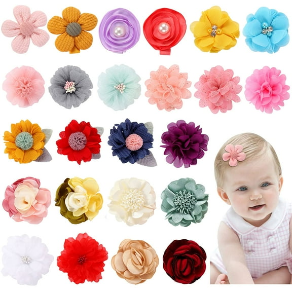 24 Pack Colorful Chiffon Rose Daisy Flower Hair Bows Fully Lined Alligator Hair Clips Handmade Soft Floral Small Hair Barrette Hair Pin Accessories for Baby Girls Newborns Infants Toddlers Kids
