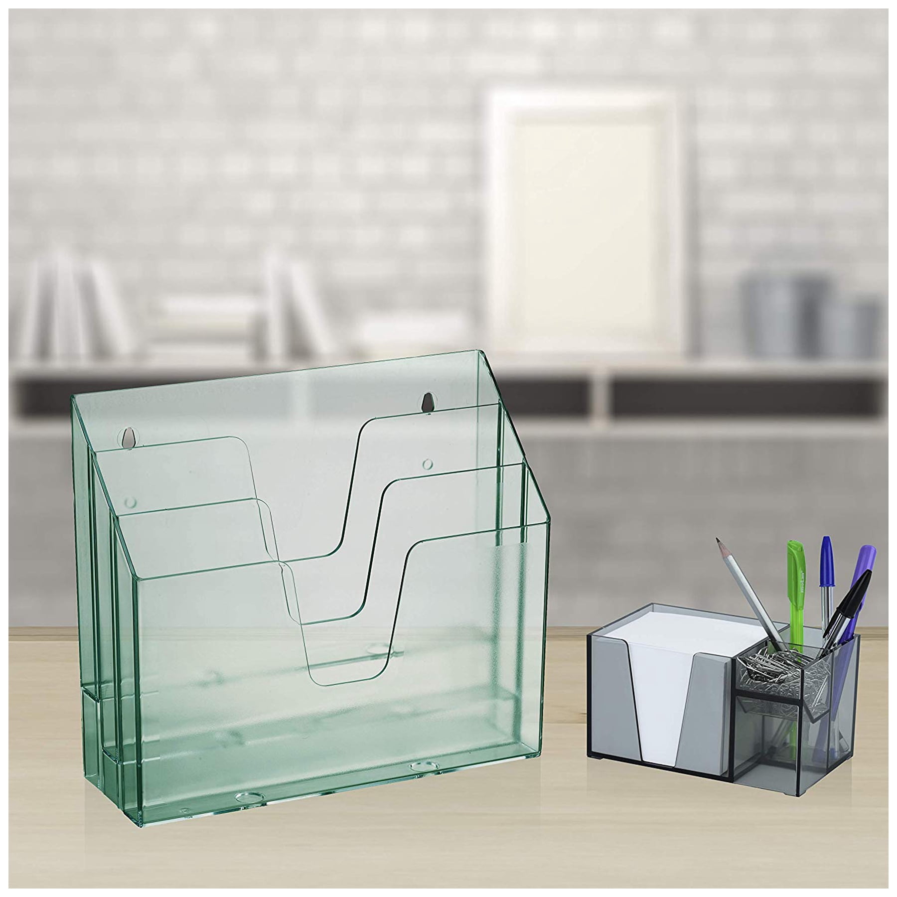 Acrimet Horizontal Triple File Folder Organizer (Clear Green Color)