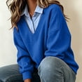 thumbnail image 5 of Tumotour Plus Size Pullover Sweatshirts for Women's Button Shirt Lapel Patchwork Long Sleeve Tops Preppy Style Fall Tunic Blouses, 5 of 7