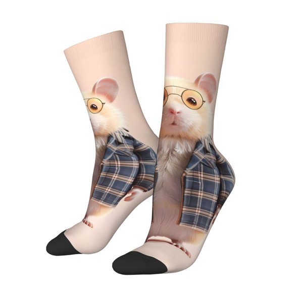 Honeii Cute Mouse In Glasses Print Adult Socks,Crew Socks,Casual Calf Socks,Daily Wear Socks for Men & Women, Perfect for Sports, Casual and Everyday Use