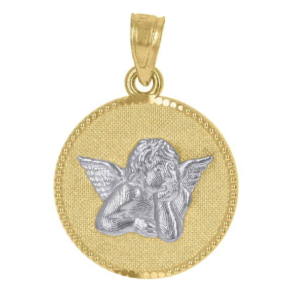 10kt Real Gold Two-Tone Textured Womens Angel Religious Charm Pendant