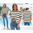 thumbnail image 4 of BTFBM Summer Tops for Women Crewneck Short Sleeve Striped T Shirts Casual Spring Clothes Color Block Basic Tee Blouses, 4 of 7