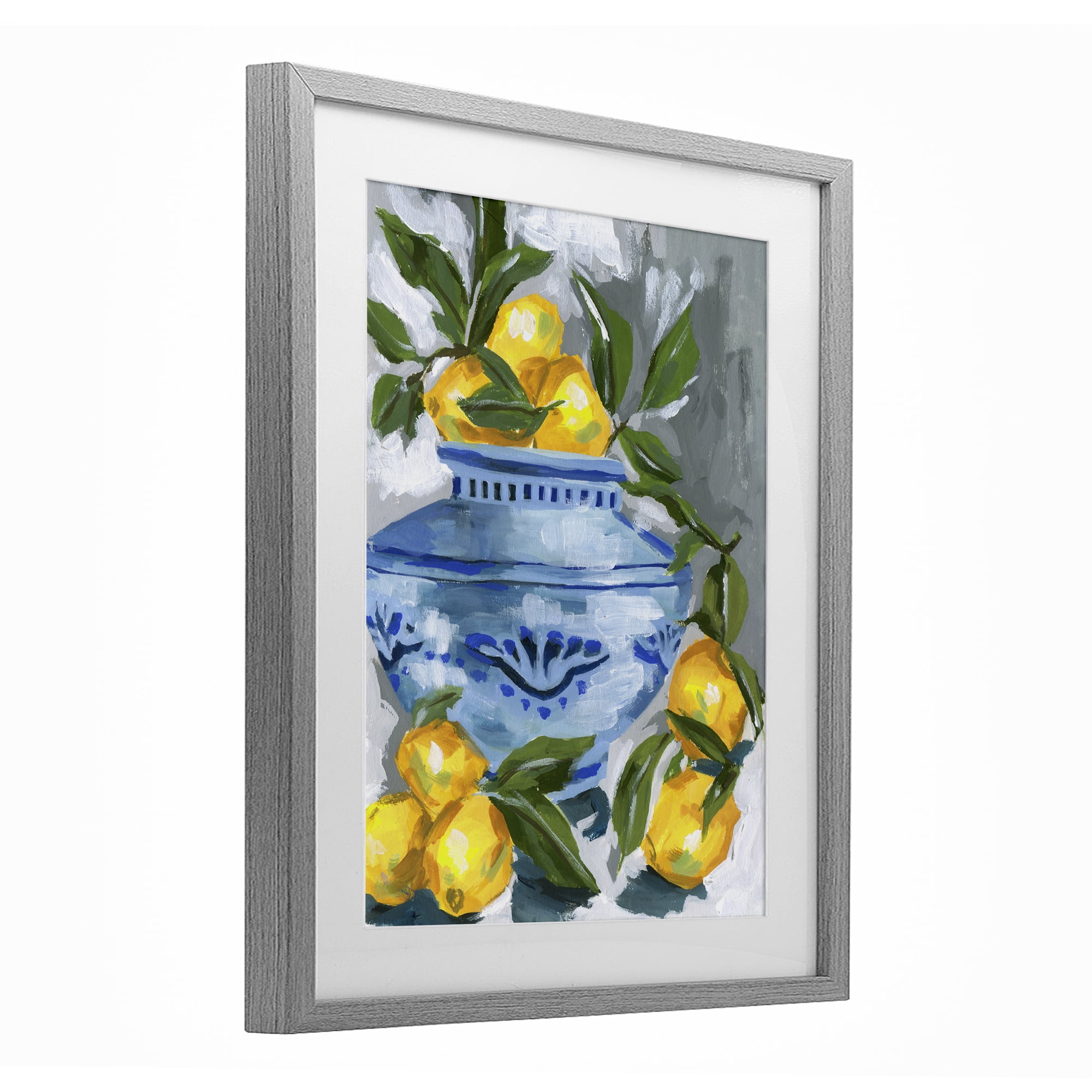 Stupell Industries Indigo & Lemon Vase Gray Framed Print Under Glass, design by Melissa Wang