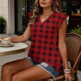 thumbnail image 4 of Craaazy Womens Casual V-Neck Ruffle Sleeve Top with Polka Dot Ombre Plaid Prints for Brunch and Vacation Outfits Gifts, 4 of 9
