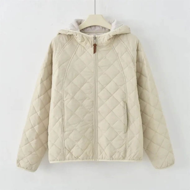 Ailaofu Women's Fashion Solid Color Casual Lightweight Zipper Pocket Hooded Long Sleeve Padded Jacket