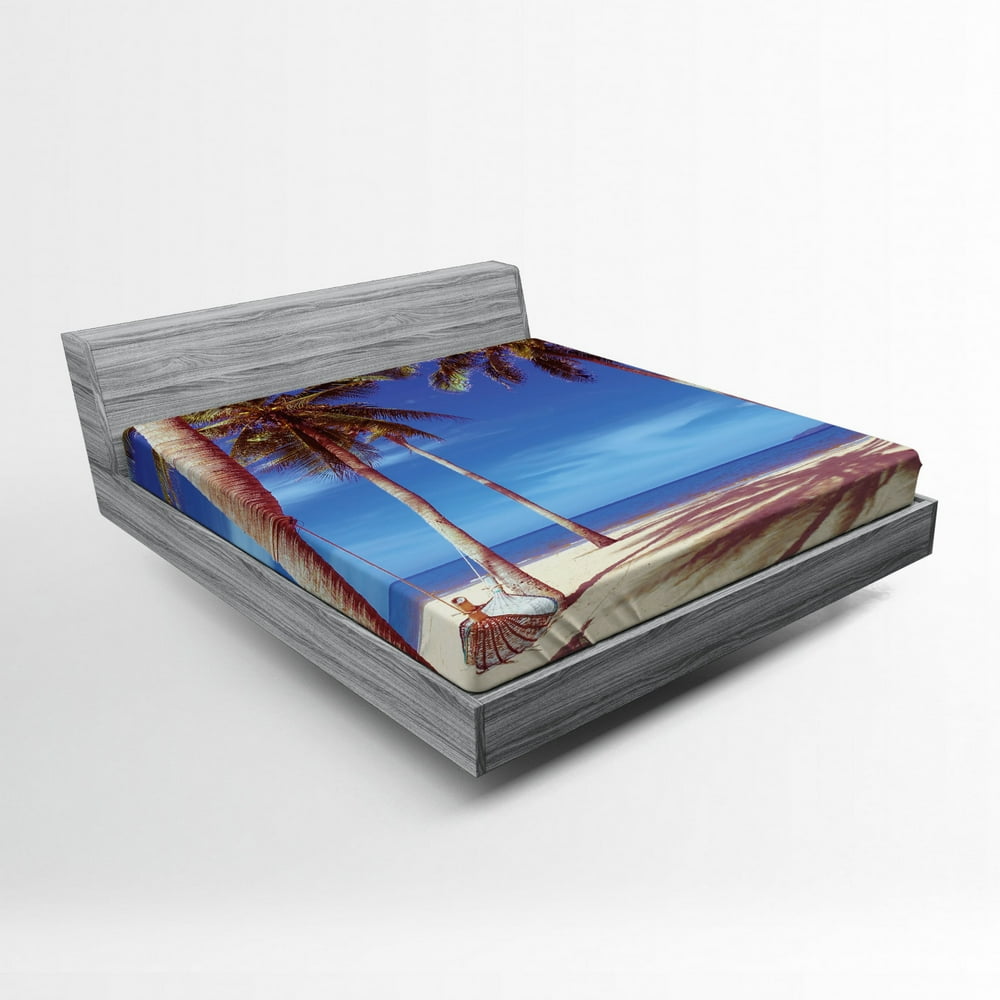 Beach Fitted Sheet Image of an Hammock at Summer Tropical Beach by the