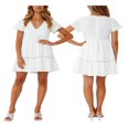 thumbnail image 1 of Womens Ruffle Dress V Neck Swing Summer Short Sleeve Loose Sundress Casual Mini Dresses, 1 of 8