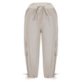 thumbnail image 6 of Womens Capris with Pockets Loose Fit Casual Drawstring Baggy Petite Pants Lightweight Low Rise Cargo Capris (Khaki XXXL), 6 of 7
