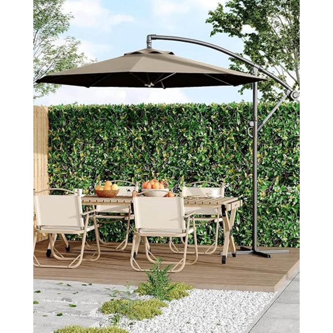 10FT Cantilever Patio Umbrella with Heavy-Duty Cross Base, Outdoor Offset Market Umbrella with Infinite Tilt & Easy Crank Lift – Waterproof, UV-Resistant, Wind-Resistant, Sturdy Aluminum Pole