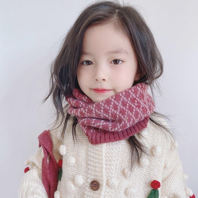Bufanda para niños Otoño e invierno Bufanda de punto cálida para bebés Bufanda a cuadros a juego para niños y niñas Manga de lana de moda