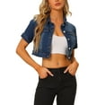 thumbnail image 4 of INSPIRE CHIC Veste en Denim Courte pour Femme à Manches Courtes, devant Boutonné, Veste en Jean TP Bleu Foncé, 4 of 6