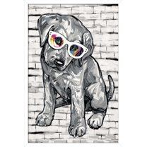 PD Moreno - Dog Glasses Wall Poster, 14.725" x 22.375", Framed