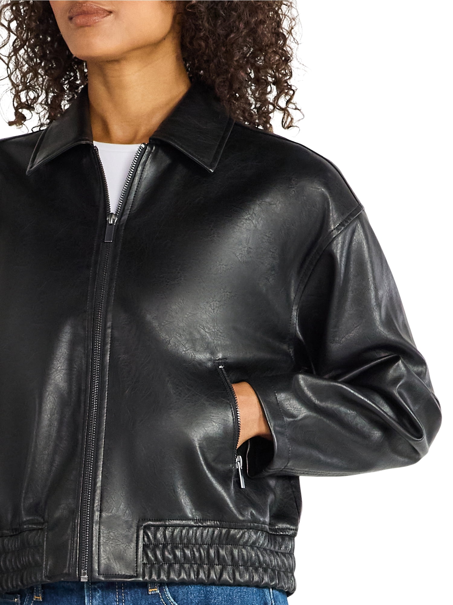 Time and Tru Women's Faux Leather Zip Jacket, Midweight, Sizes XS-XXXL