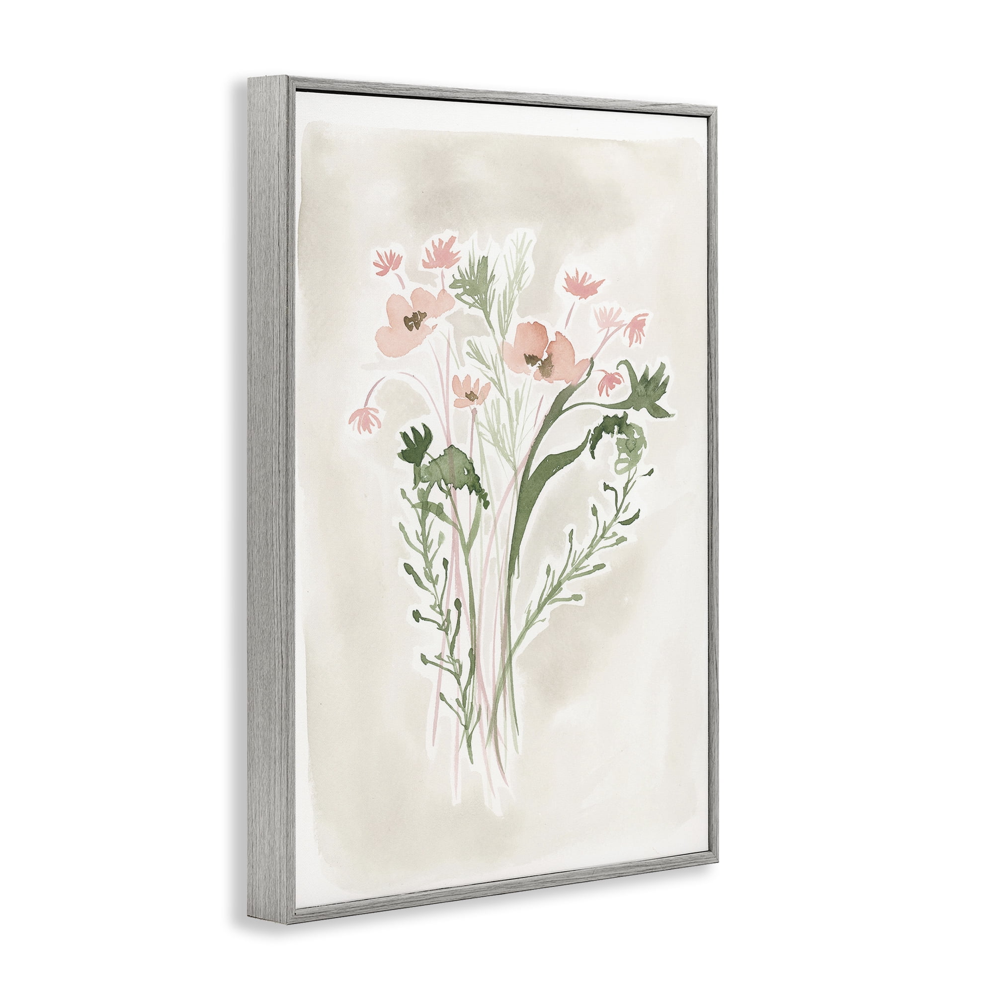 Stupell Industries Soft Organic Florals Botanical & Floral Painting Gray Framed Art Print Wall Art, 20 x 30