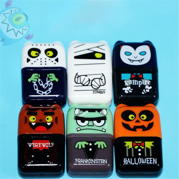 CoreLiving Halloween Themed Roller Erasers 6-Pack, Cute Pencil Rubber Erasers with Built-in Shaving Roller Case, Novelty Fun Erasers for Party Favors Home Office Decor