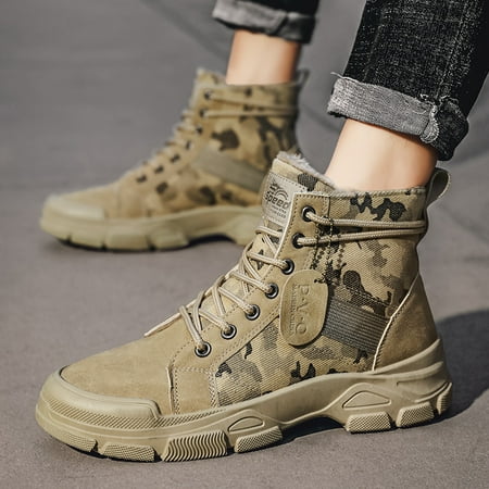 

Men‘s Fall/Winter Camouflage Military Inspired Warm Plush Lace-Up Boots