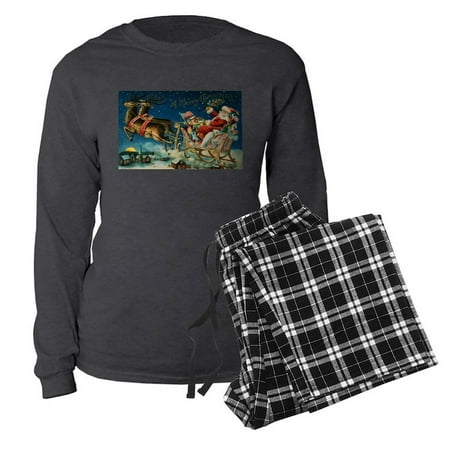 

CafePress - Vintage Santa Claus Sleigh Christmas Holiday - Women s Long Sleeve Charcoal Gray Pajamas