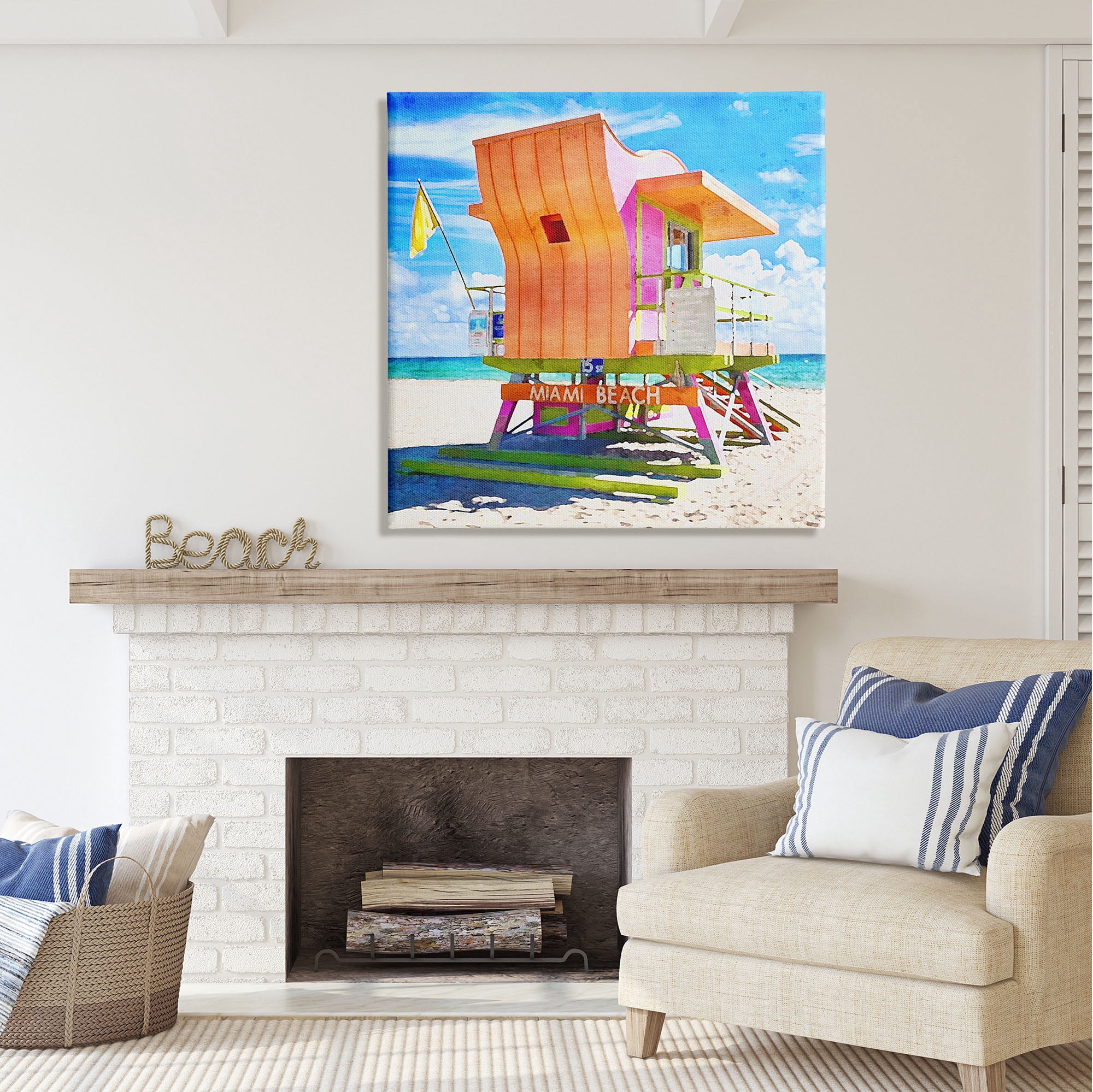 Stupell Industries Miami Beach Orange Hut Nature Painting Gallery Wrapped Canvas Print Wall Art, 36 x 36