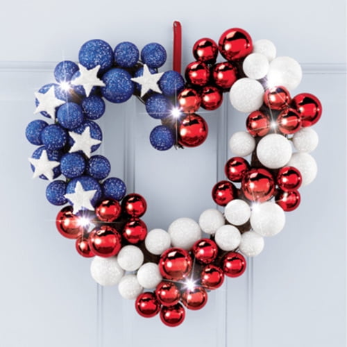 Lighted Sparkling Patriotic Heart Shaped Wreath Walmart Com Walmart Com