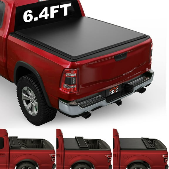 Kikito Vinyl Soft Quad-Fold Truck Bed Tonneau Cover for 2002-2018, 2019-22 Classic Ram 1500 & 2003-2022 Ram 2500 3500 6.4ft(76.3in) Bed w/o RamBox