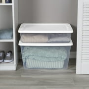 Sterilite 20 Quart Small Storage Bin, Clear Plastic Storage Container with Snap-On Lid, White
