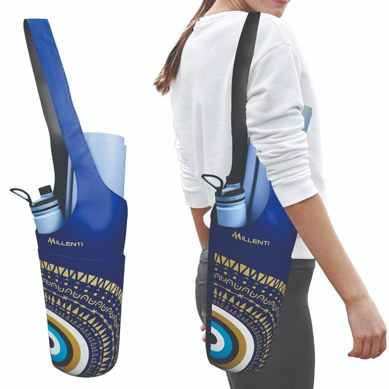 Millenti Yoga Mat Bag Handsfree - Stylish Reversible Sling Bag Design,  Carry Tote Yoga Bag Backpack, Grocery Bag, Beach Bag, Swim Bag - Mandala  Blue Gold Yoga Bag BY01BL 