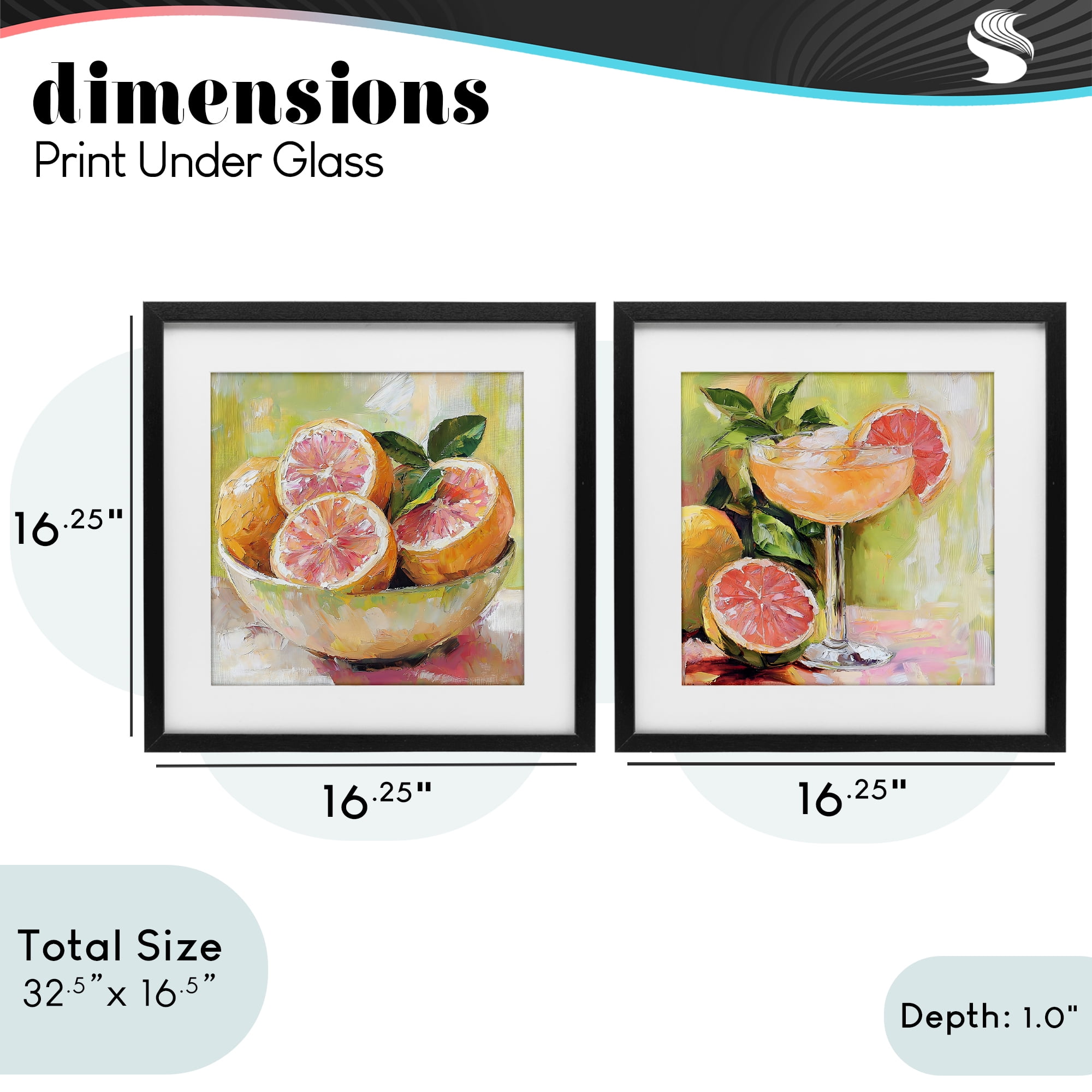 Stupell Industries Grapefruit Bowl & Cocktail 2 Piece Black Framed Print Under Glass Set, design by Riley B