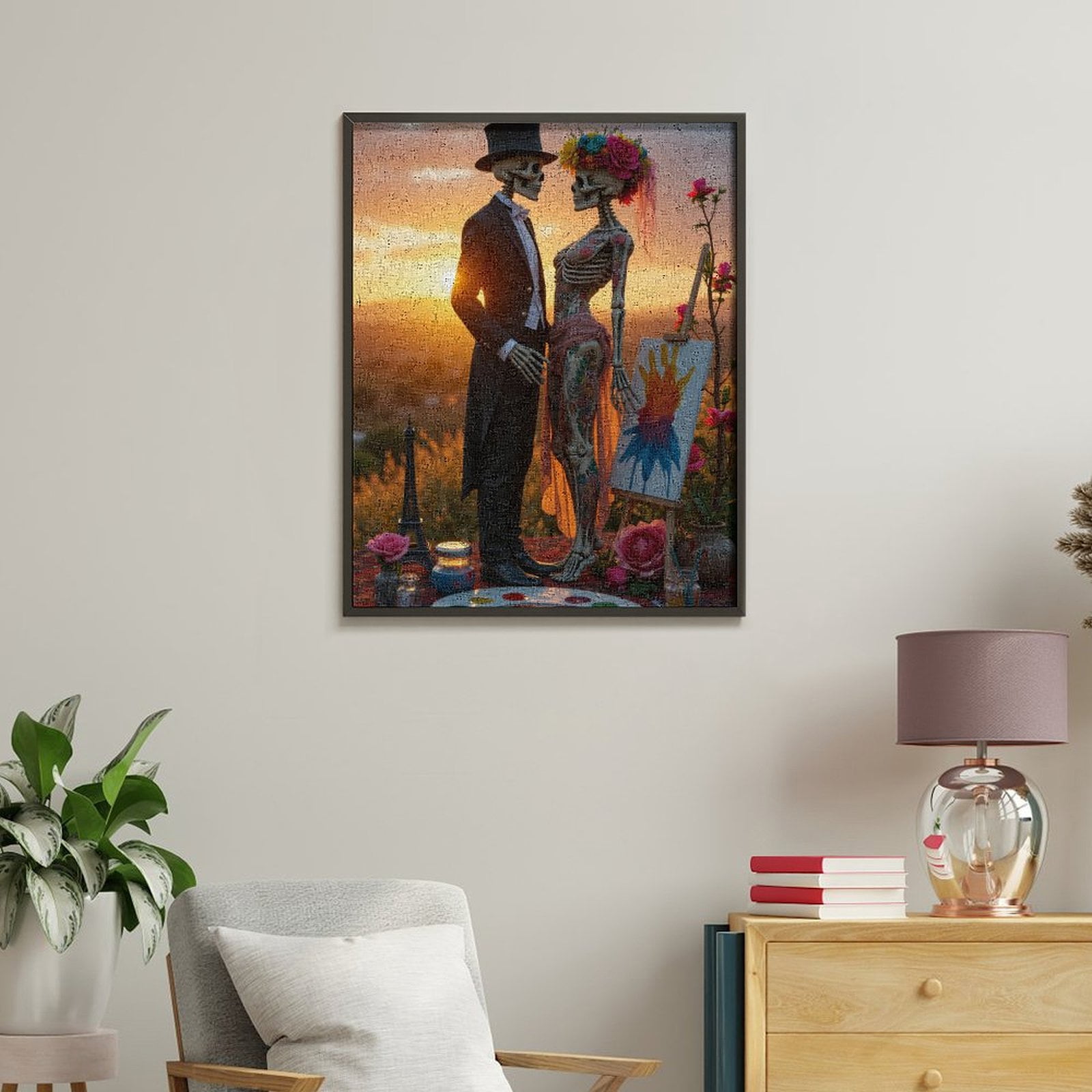 Paint By Numbers Kit for Adults Beginner - Skeleton Couple Sunset Art Painting DIY Canvas Painting Kits for Adults, Frameless Paint By Number for Adults for Home Wall Decor 16x20 Inch