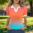 thumbnail image 4 of Nmnitkp Women's Tops, Tees & Blouses Gradient Color Collared V-Neck Short Sleeve T-Shirt, Casual Loose Fit Spring Summer Tops for Daily Wear Orange,S, 4 of 5