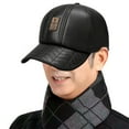 thumbnail image 4 of Pnellth Baseball Cap Fall Winter Peaked Hat Faux Leather Windproof Thickened Plush Solid Color Dome Soft Warm Long Brim Anti-slip Mid-aged Men Baseball Cap, 4 of 8