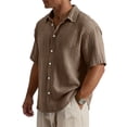 thumbnail image 2 of Uwinwear Mens Big and Tall Button Down Shirts Gauze Short Sleeve Collared Shirt Regular Fit Summer Casual Work Clothes Casual Textured Tops,Brown,S, 2 of 5