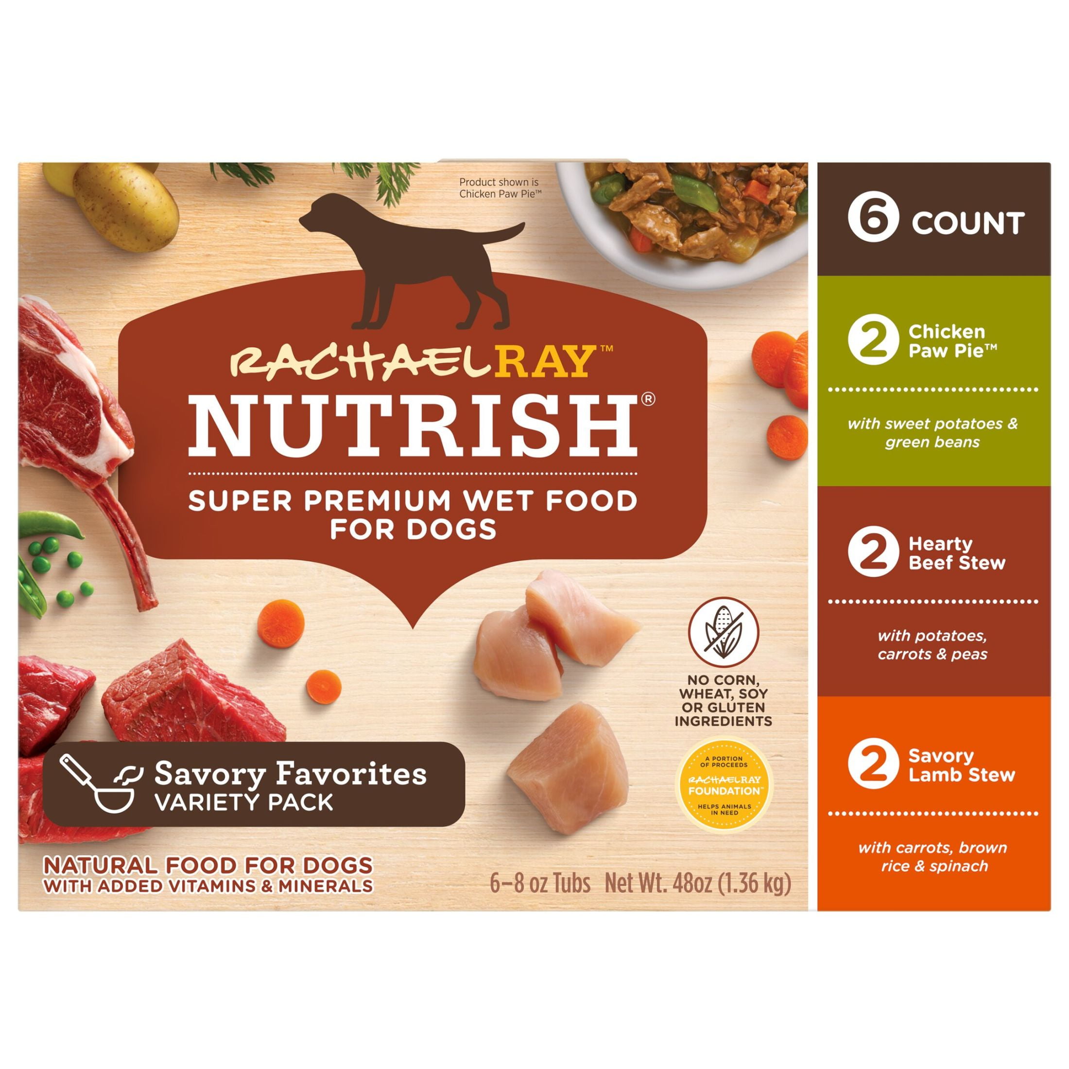 (4 pack) Rachael Ray Nutrish Savory Favorites Variety Pack Wet Dog Food, 8 oz. Tubs, 6 Count
