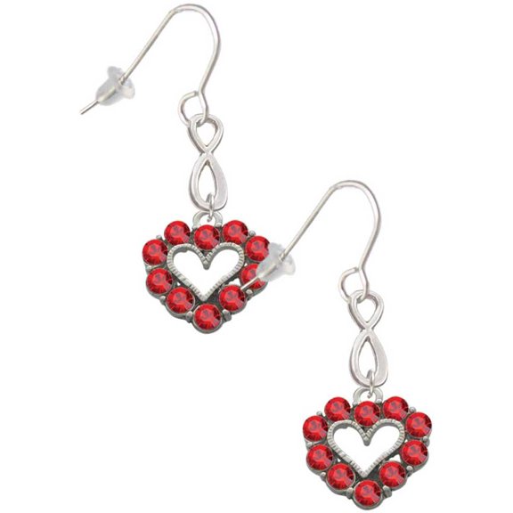 Delight Jewelry Silvertone Open Heart with Red Crystal Border Silver tone Infinity French Earrings
