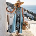 thumbnail image 5 of Jiueut Blue Black Floral Print Women's Summer Maxi Dress Sleeveless Crewneck Casual Linen Look Summer Dresses for Women Loose Beach Vacation Tank Dress with Pockets, L, 5 of 7
