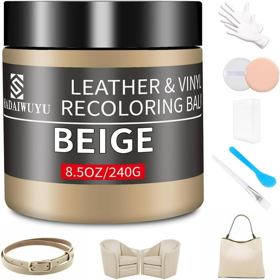 Leather Recoloring Balm,8.5oz Leather Color Restorer,Beige Leather Repair kit for Furniture and Car Interior,Leather Couch Scratch Repair,Leather Dye Paint for Faded,Cracked and Damaged Leather