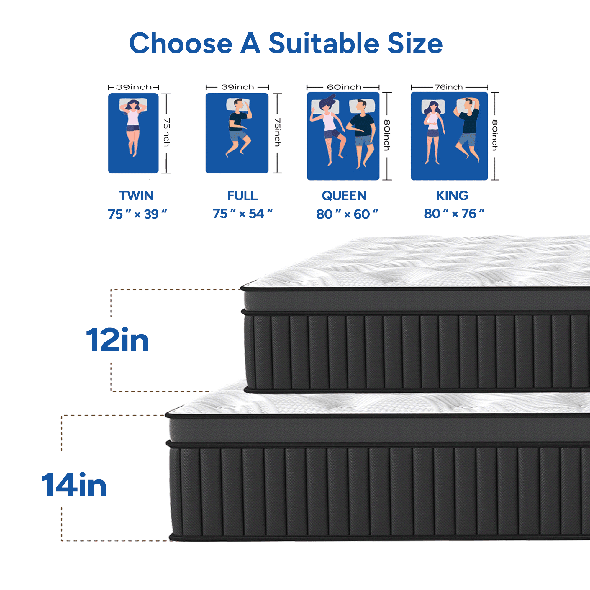 OPV 14 inch Twin Sized Medium Hybrid Mattress High Density Foam Layer Individually Pocketed Springs Motion Isolation Comfortable Sleep