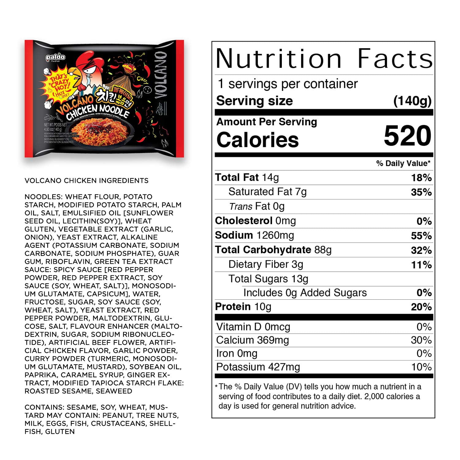 [8 Packs] Paldo Hot & Spicy Chicken Noodles Set, 4 Pack of Volcano & 4 Pack of Soy Seasoning Stir-Fried Noodles Spicy Ramen Challenge, 볼케이노 치킨볶음면 & 매콤 치킨 볶음면