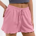 thumbnail image 2 of Jalioing Women's Knitted Shorts Ruffle Trim Elastic Waist Drawstring Loose Shorts Casual Summer Lounge Shorts, 2 of 7