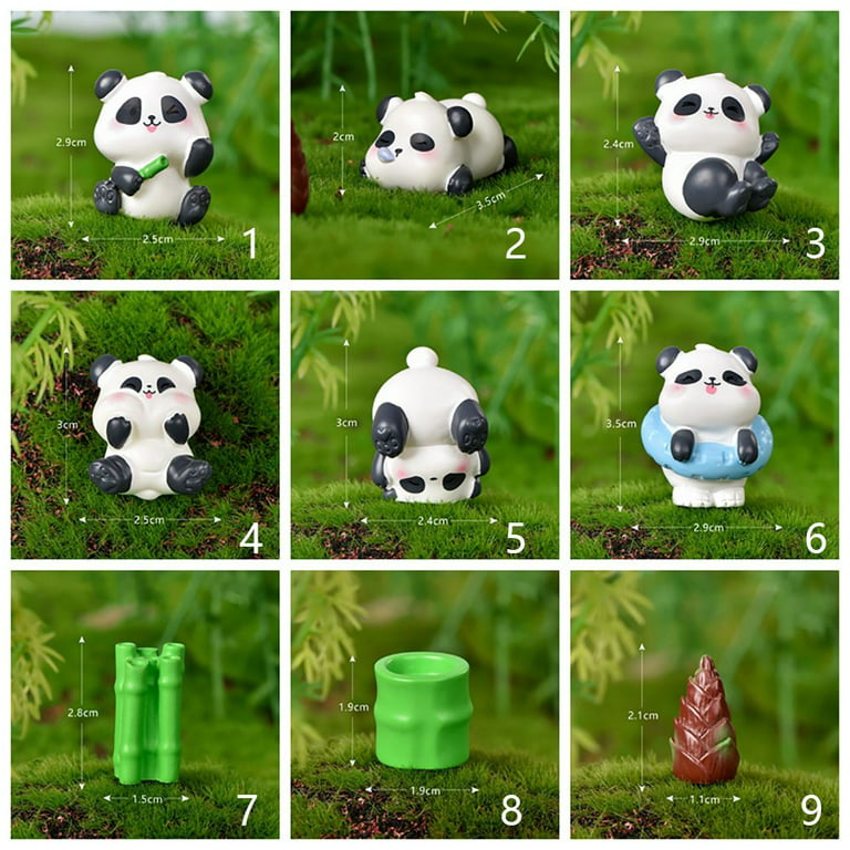 Pinenjoy 8Pcs Miniature Panda Figurine with 10Pcs Bamboo Resin 2inch Mini  Animals Landscape Decoration for DIY Fairy Garden Dollhouse Bonsai Craft