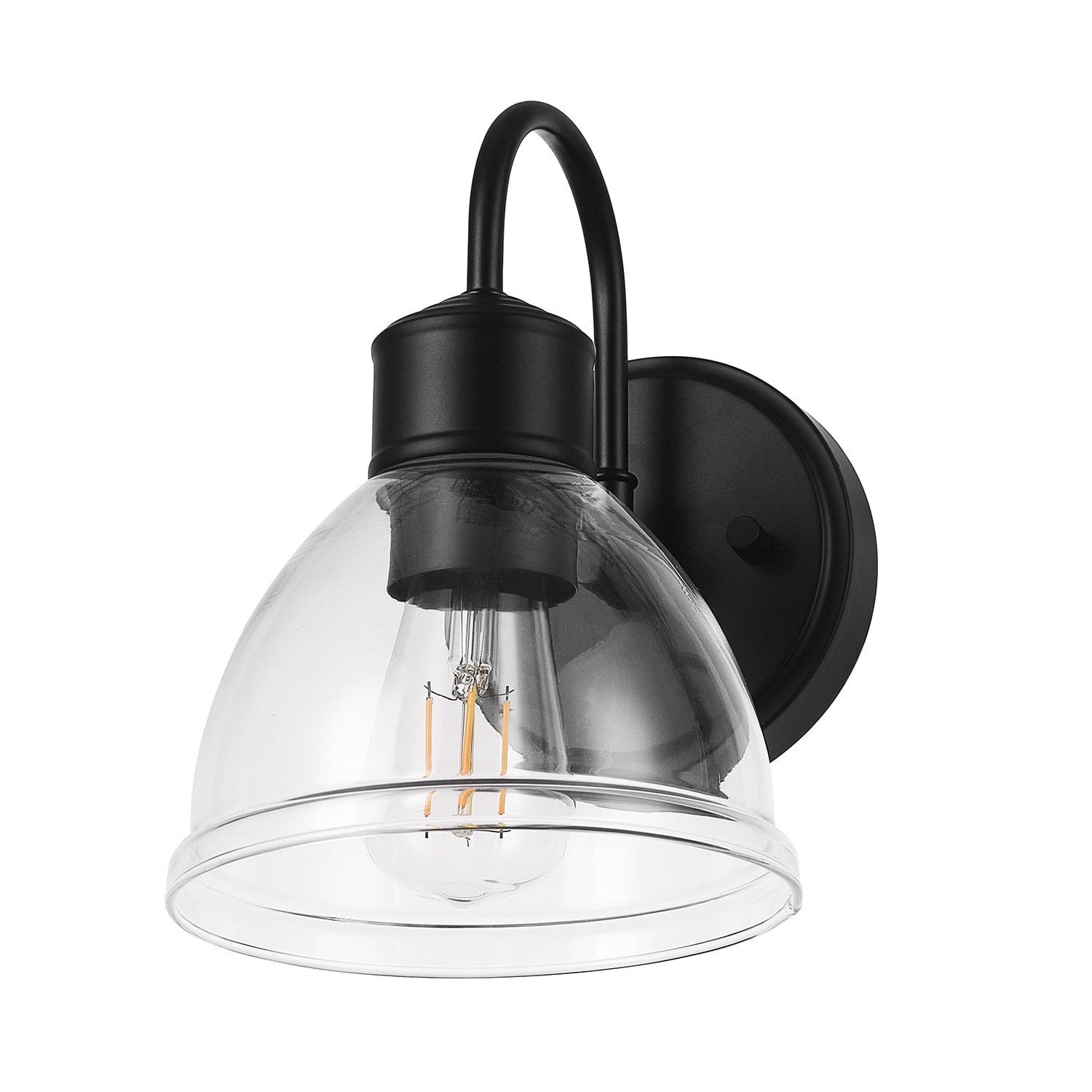 Better Homes & Gardens Indoor 1-Light Matte Black Wall Sconce, Clear Glass Shade, LED Bulb Included