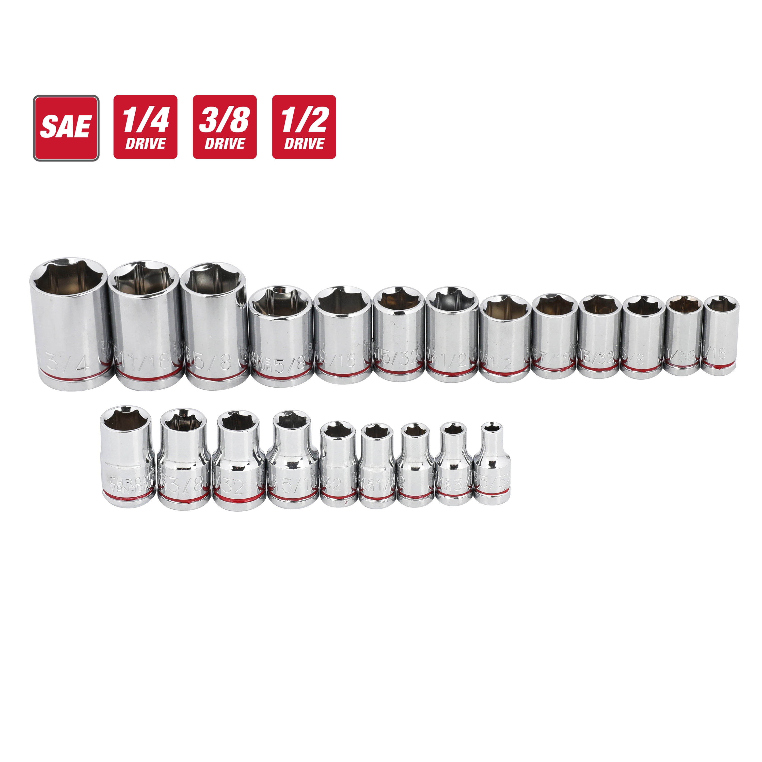 Hyper Tough 144-Piece 1/4, 3/8 and 1/2-inch Drive Mechanics Tool Set, Chrome Finish