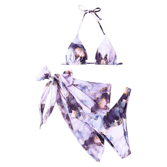 Conjunto de 3 piezas Mujer Falda Halter Bikini Sarongs Cubrir Bikini Traje de baño Playa Fridja nalpqowj19629