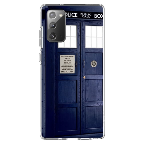 DistinctInk Clear Shockproof Hybrid Case for Galaxy Note 20 ULTRA (6.9" Screen) - TPU Bumper, Acrylic Back, Tempered Glass Screen Protector - TARDIS Police Call Box