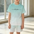thumbnail image 2 of CUZIBR Kids Cool Gradient City Graphic Boys O-Neck Short Sleeve T Shirt And Shorts Outfit Sets Breathable Mesh Casual Playwear Clothes Sets,Mint Green,2-3 Years, 2 of 4