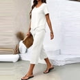 thumbnail image 5 of QIYAGBSA 2 Piece Sets for Women Round Neck Top and Capri Pants with Pockets Relaxed Fit Summer Casual Lounge Wear (White L), 5 of 6