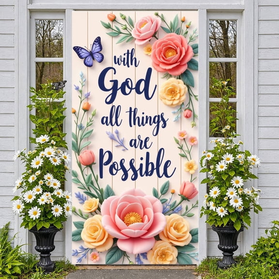 Floral Theme Hello Spring Banner Butterfly Accents Spring Display Colorful Design 3D Lettering Floral Backdrop for Spring Party Garden Gathering Outdoor Event