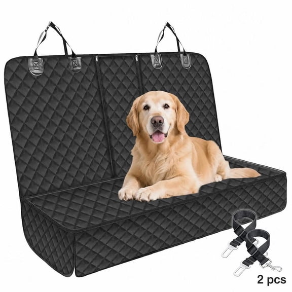 Dog Car Seat Cover Waterproof Oxford with Side Flaps Nonslip Scratchproof 2 Safety Belts for SUV Black