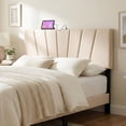 thumbnail image 2 of Gymax Headboard for Queen&Full Size BedGeometric Upholstered Head Board w/2AC Outlets Beige, 2 of 10
